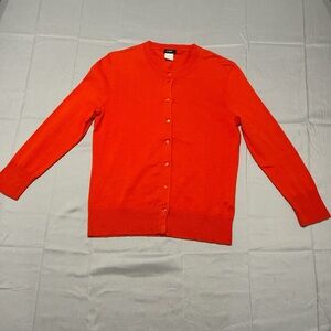 J.Crew Classic Orange Crewneck Button-Up Cardigan Sweater